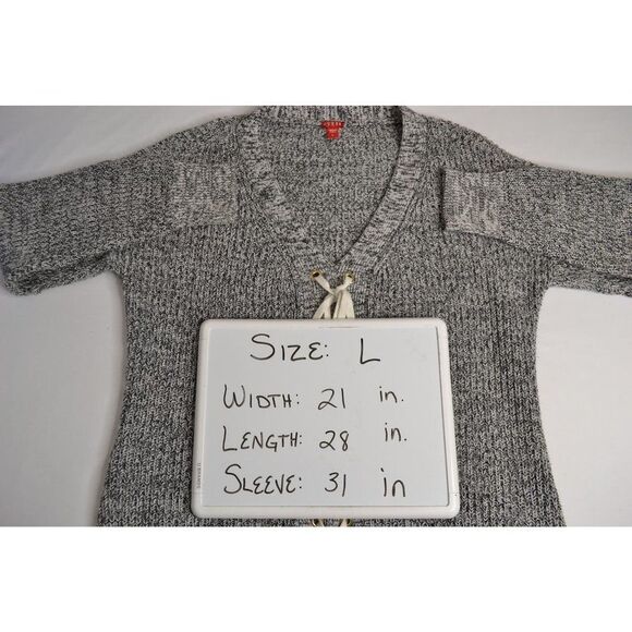 Guess Women's Large Grey V Neck Long Sleeve Lace Up Sweater - Picture 12 of 12